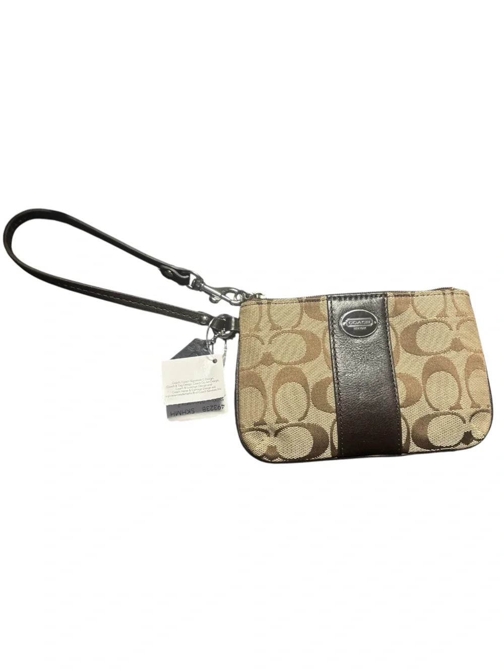 Coach Tan/Brown Signature Canvas Wristlet with Leather Strap